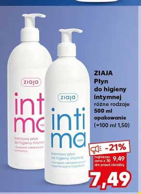 Płyn do higieny intymnej Ziaja Intima z kwasem mlekowym promocja w Kaufland