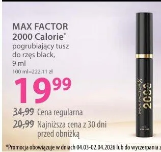 Pogłębiający tusz do rzęs black Max Factor 2000 Calorie promocja w Hebe