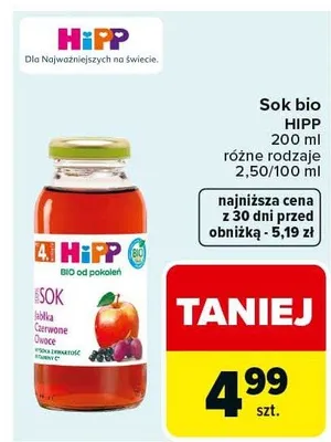Sok bio jabłka, czerwone owoce różne rodzaje promocja w Carrefour Market