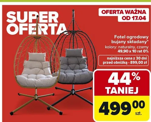 Fotel ogrodowy bujany składany promocja w Carrefour Market