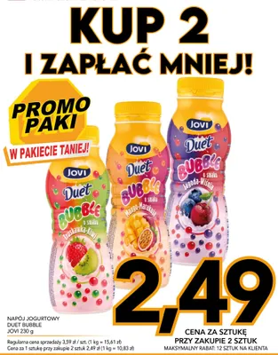 Napój jogurtowy Duet Bubble Jovi truskawka-kiwi promocja w Kupiec
