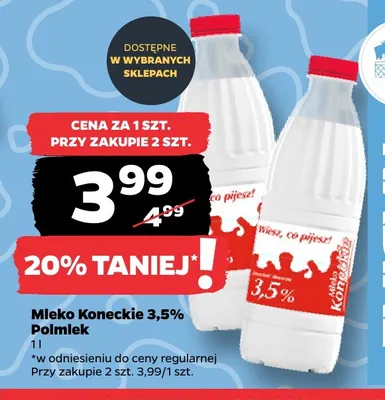 Mleko Koneckie Polmlek 3,5% promocja w Netto