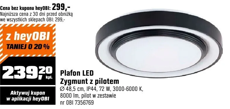 Plafon LED Zygmunt z pilotem Ø48,5cm IP44 72W 3000-6000K 8000lm pilot w zestawie promocja w OBI