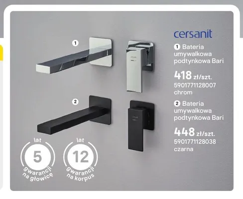 Bateria umywalkowa podtynkowa Cersanit Bari chrom promocja w Castorama