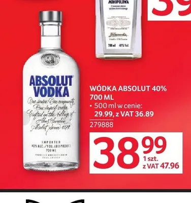 Wódka ABSOLUT 40% promocja w Selgros