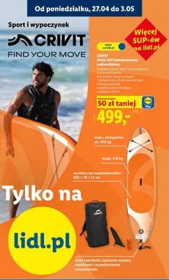 Deska SUP jednokomorowa nadmuchiwana Crivit promocja w Lidl