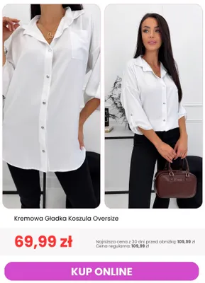 Kremowa gładka koszula oversize promocja w Modna Kiecka