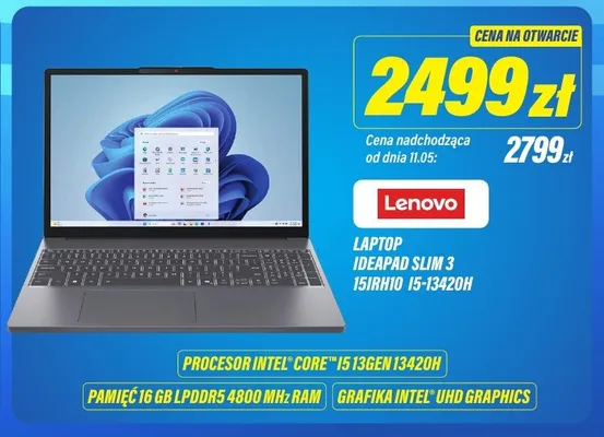 Laptop Lenovo IdeaPad Slim 3 15IRH10 I5-13420H promocja w RTV EURO AGD