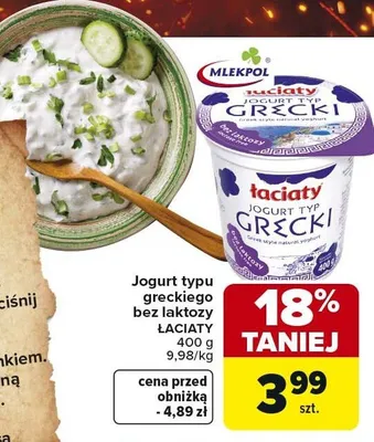 Jogurt typu greckiego bez laktozy promocja w Carrefour