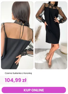 Sukienka damska czarna z koronką ModnaKiecka promocja w Modna Kiecka
