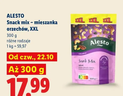 Snack mix - mieszanka orzechów XXL Alesto promocja w Lidl