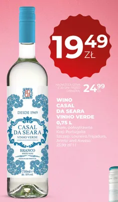 Wino białe półwytrawne Casal Da Seara Vinho Verde promocja w Duży Ben
