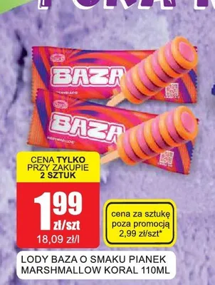 Lody Baza o smaku pianek marshmallow Koral promocja w Bingo