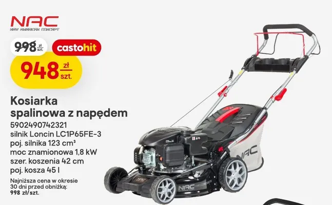 Kosiarka spalinowa z napędem NAC silnik Loncin LC1P65FE-3 123cm³ 1,8kW 42cm 45l promocja w Castorama