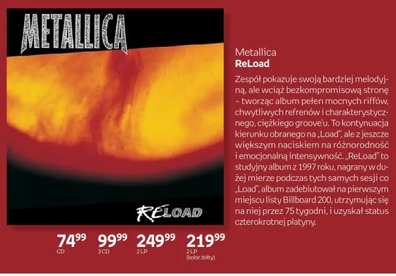 Płyta winylowa Metallica ReLoad 2-pak promocja w Empik
