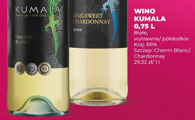 Wino Kumala Semi-Sweet Chardonnay białe półsłodkie RPA promocja w Duży Ben