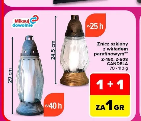 Znicz szklany z wkładem parafinowym Z-508 Candela promocja w Carrefour