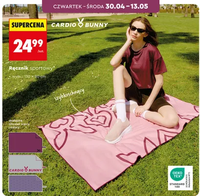 Ręcznik sportowy Cardio Bunny szybkoschnący 130x80cm promocja w Biedronka