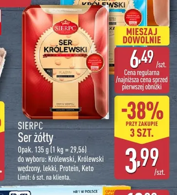 Ser żółty Królewski wędzony Sierpc promocja w Aldi