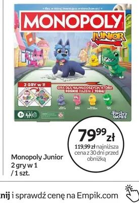 Gra Monopoly Junior 2 gry w 1 Hasbro Gaming promocja w Empik