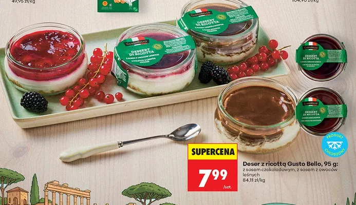 Deser z ricotta z sosem czekoladowym, z sosem z owoców leśnych promocja w Biedronka