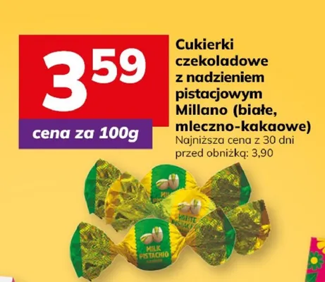 Cukierki czekoladowe nadzeniem pistacjowym Millenium białe, mleczno-kakaowe promocja w Hitpol