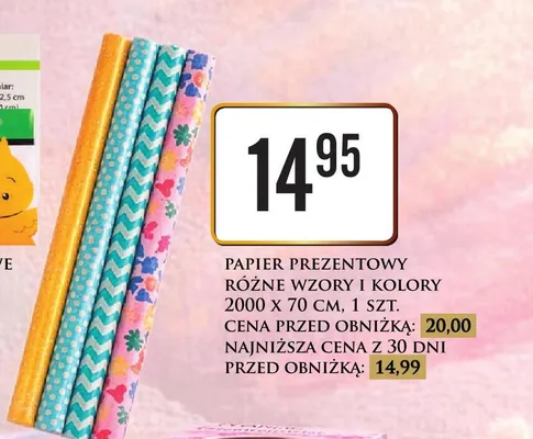 Papier prezentowy różne wzory i kolory 2000x70cm promocja w Dino