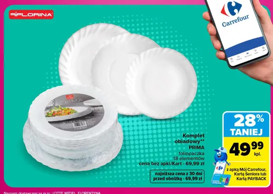 Komplet obiadowy Prima foliopaczka 18 elementów Florina promocja w Carrefour Market