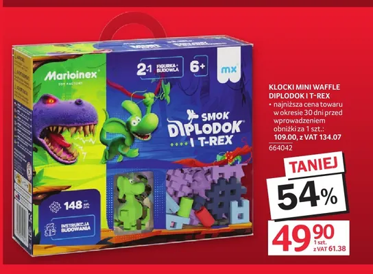 Klocki Mini Waffle Diplodok i T-Rex Marioinex promocja w Selgros