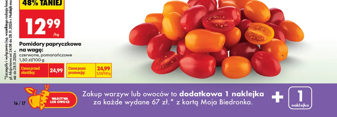 Pomidory papryczkowe czerwone promocja w Biedronka