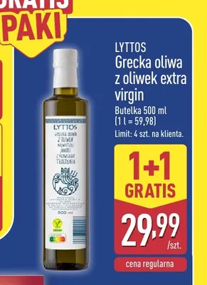 Grecka oliwa z oliwek extra virgin Lyttos promocja w Aldi