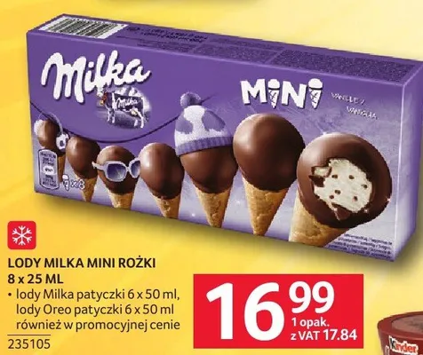 Lody MILKA mini rożki 8 x 25 ml promocja w Selgros