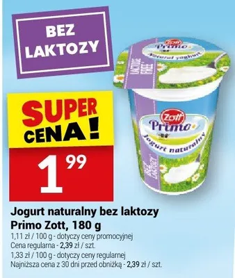 Jogurt naturalny bez laktozy Primo Zott promocja w Twój Market