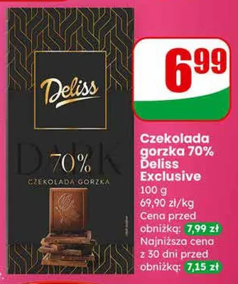 Czekolada gorzka 70% Deliss Exclusive promocja w Dino