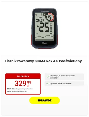 Licznik rowerowy SIGMA Rox 4.0 Podświetlany promocja w Media Expert