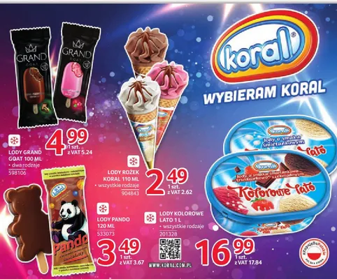 Lody kolorowe lato Koral 1l wszystkie rodzaje promocja w Selgros