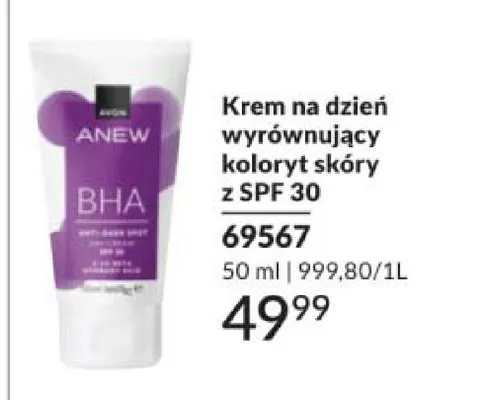Krem na dzień wyrównujący koloryt skóry z SPF 30 Avon Anew BHA promocja w AVON