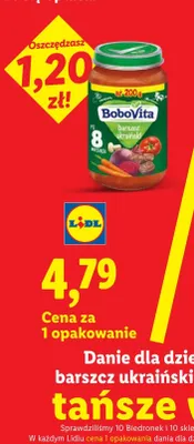 Danie dla dzieci po 8 m-cu barszcz ukraiński Bobovita promocja w Lidl