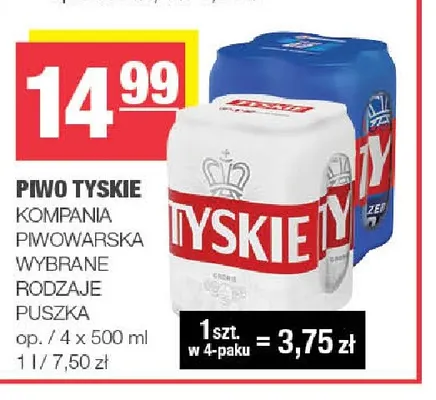 Piwo Tyskie 4-pak 500 ml promocja w SPAR