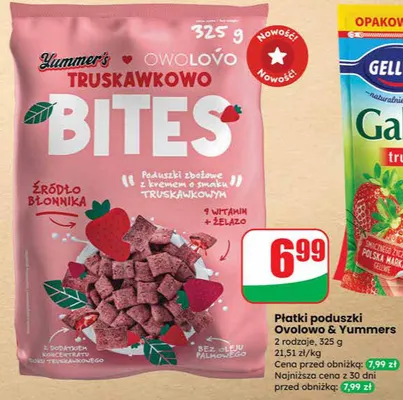 Płatki poduszki Ovolovo truskawkowo Bites promocja w Dino