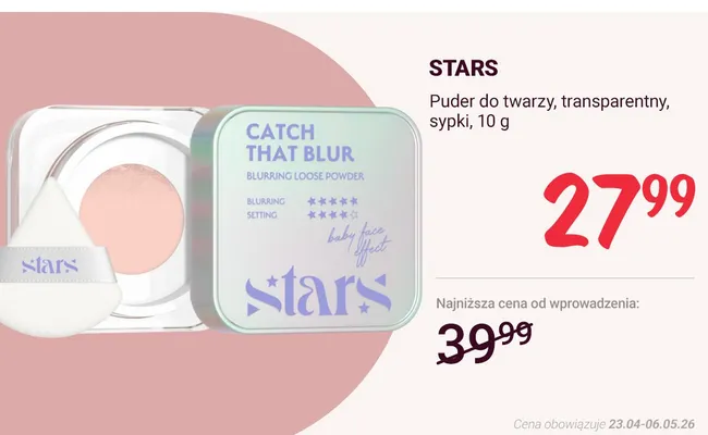 Puder do twarzy Stars Catch That Blur transparentny sypki promocja w Rossmann