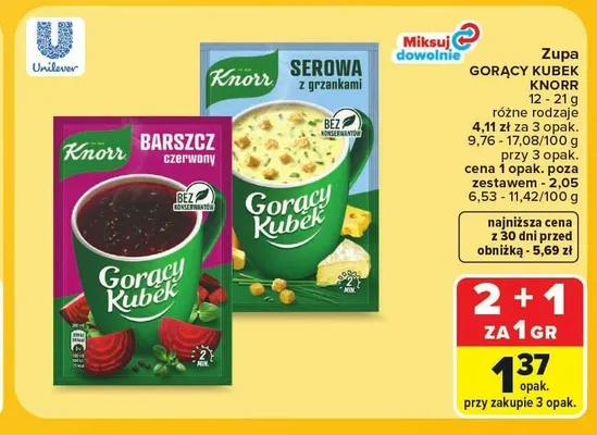 Zupa Gorący Kubek Serowa z grzankami Knorr promocja w Carrefour