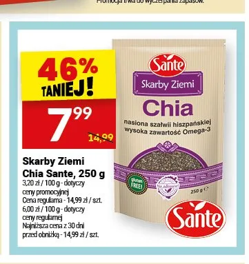 Nasiona szałwii hiszpańskiej Chia Sante Skarby Ziemi promocja w Twój Market