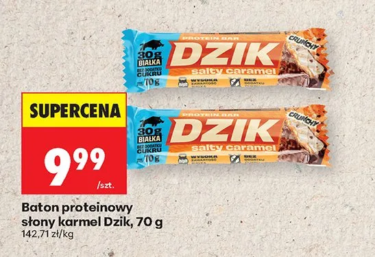 Baton proteinowy słony karmel Dzik 70g promocja w Biedronka