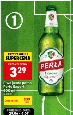 Piwo jasne pełne Perła Export promocja w Biedronka