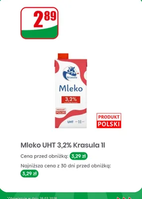Mleko UHT 3,2% promocja w Dino
