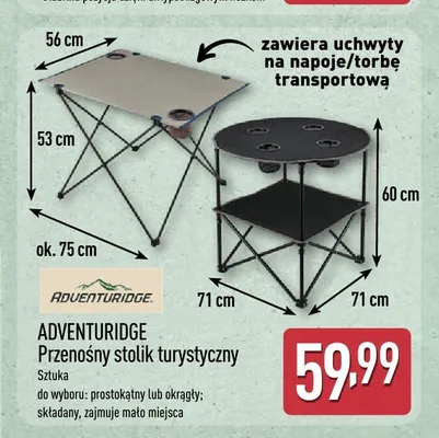 Przenośny stolik turystyczny okrągły ADVENTURIDGE promocja w Aldi