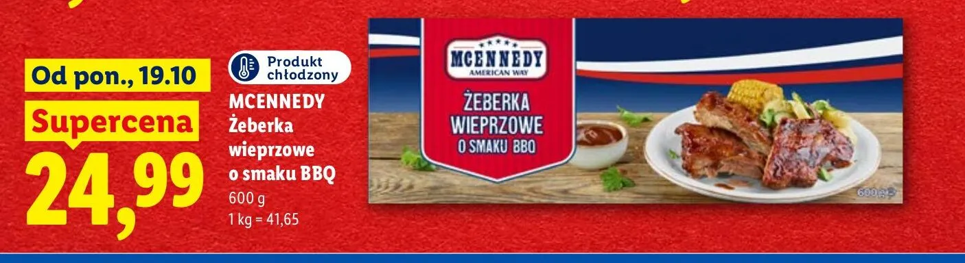 Żeberka wieprzowe o smaku BBQ McEnnedy promocja w Lidl