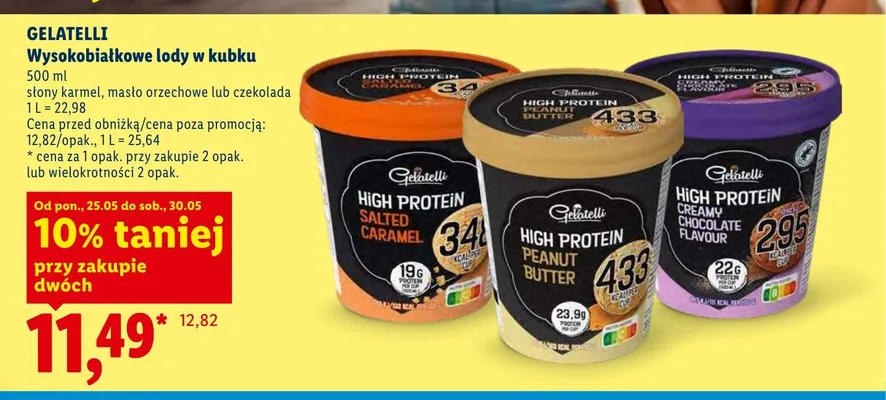 Wysokobiałkowe lody w kubku Gelatelli czekolada promocja w Lidl