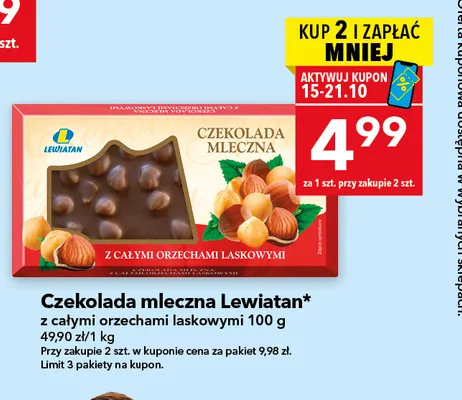 Czekolada mleczna Lewiatan z całymi orzechami laskowymi promocja w LEWIATAN